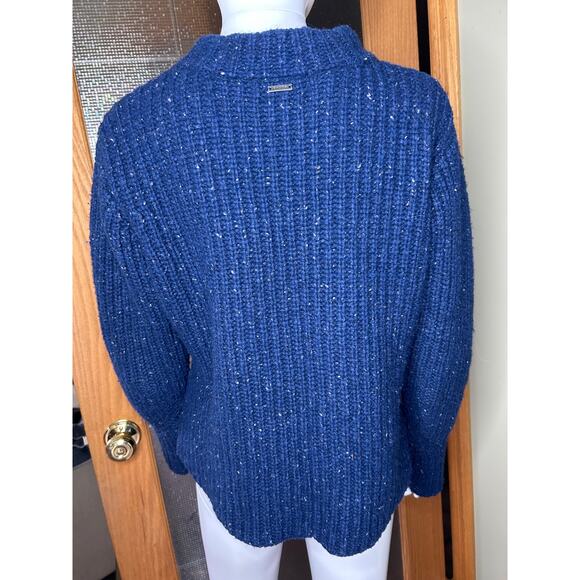 PrAna Chunky Knit Wool Cedric Sweater Mock Neck Marled Marine Blue Size Medium - Picture 6 of 9